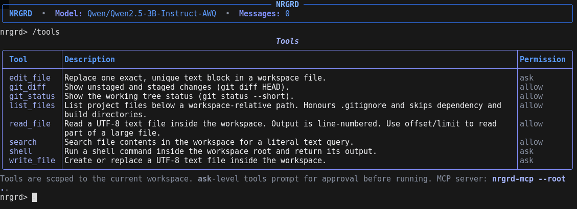 /tools — what it can do, and what it asks permission for.